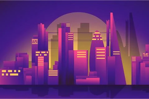 Retro City Night Background Vector Stock Illustration