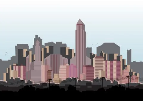 Retro City Skyline Background - Vector Illustration Illustrazione stock