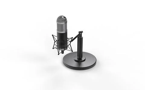 Retro classic microphone on short leg and stand one ground isolated on white  Stock Illustration