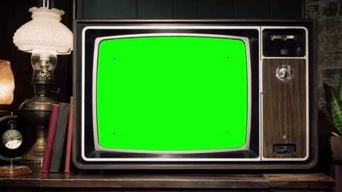 Retro Classic Television Set in a Study Slow Push In Stock Footage 293002255