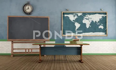 Retro classroom without student Stock Illustration