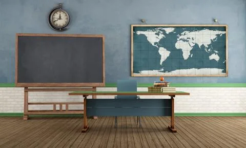 Retro classroom without student Stock Illustration