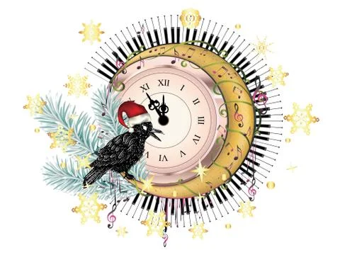 Retro clock with crow Ilustración de archivo