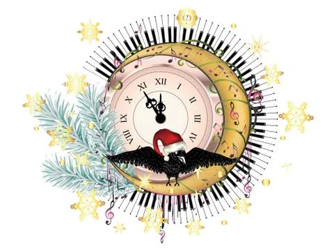 Retro clock with crow Stock Illustration