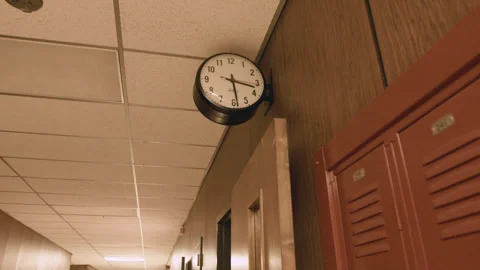 Retro Clock In The Hallway Of A School Stock Footage 302765286