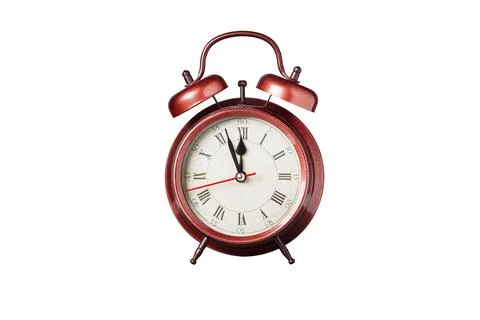 Retro clock, pointer clock, brown color alarm clock on isolated white backg.. Stock Photos