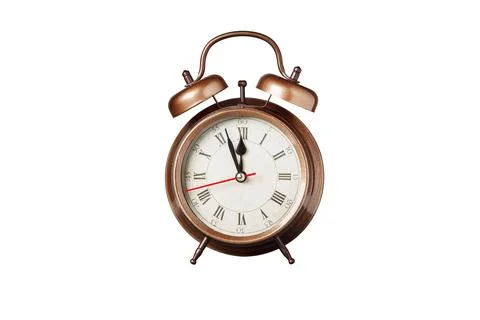 Retro clock, pointer clock, brown color alarm clock on isolated white backg.. Stock Photos