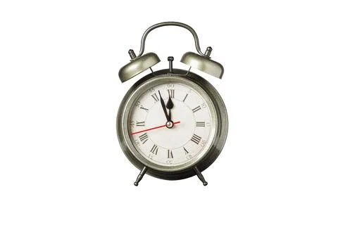 Retro clock, pointer clock, green color alarm clock on isolated white backg.. Stock Photos