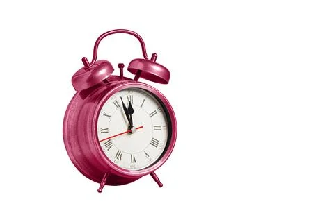 Retro clock, pointer clock, red color alarm clock on isolated white backgroun Stock Photos