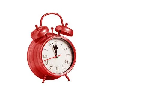 Retro clock, pointer clock, red color alarm clock on isolated white backgroun Stock Photos