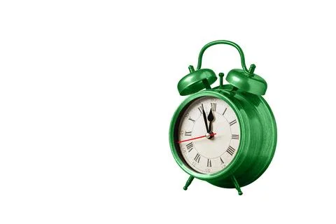 Retro clock, watch, pointer clock, Green color alarm clock on isolated whit.. Stock Photos