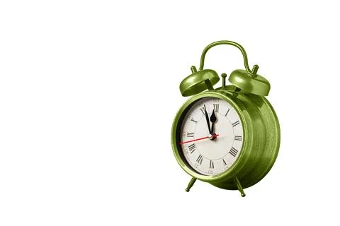 Retro clock, watch, pointer clock, Green color alarm clock on isolated whit.. Stock Photos