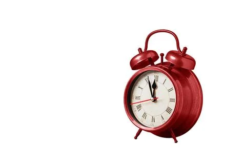 Retro clock, watch, pointer clock, red color alarm clock on isolated white ba Stock Photos