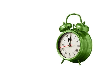 Retro clock, watch, pointer clock, Green color alarm clock on isolated whit.. Stock Photos