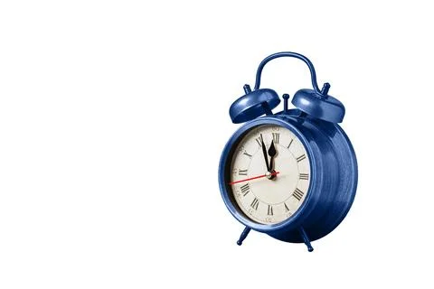 Retro clock, watch, pointer clock, Blue color alarm clock on isolated white.. Stock Photos