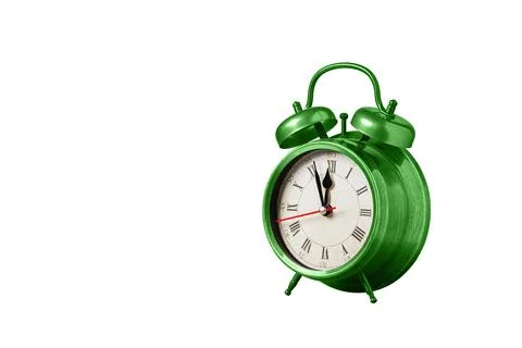 Retro clock, watch, pointer clock, Green color alarm clock on isolated whit.. Stock Photos