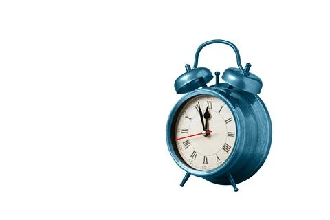 Retro clock, watch, pointer clock, Blue color alarm clock on isolated white.. Stock Photos