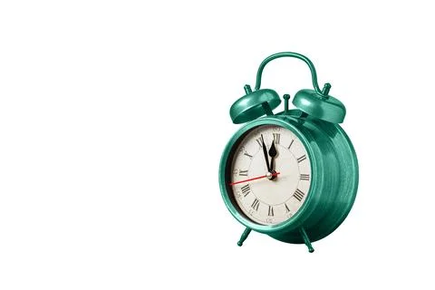 Retro clock, watch, pointer clock, Blue color alarm clock on isolated white.. Stock Photos