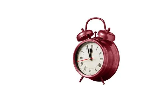 Retro clock, watch, pointer clock, Red color alarm clock on isolated white ba Stock Photos