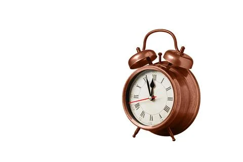 Retro clock, watch, pointer clock, Brown color alarm clock on isolated whit.. Stock Photos