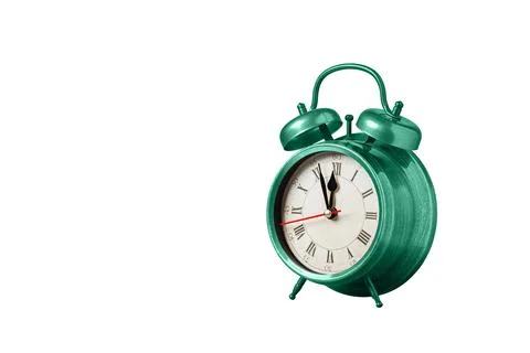 Retro clock, watch, pointer clock, Blue color alarm clock on isolated white.. Stock Photos