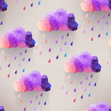 Retro cloud seamless pattern with rain symbol, hipster background made of tri Stock Illustration
