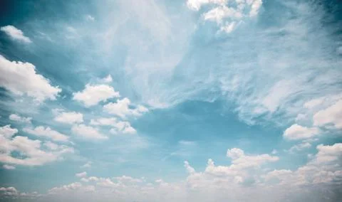 Retro clouds sky background white fluffy cloudscape nature background retro Stock Photos