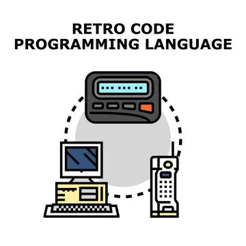 Retro code programming language concept illustrating vintage technology 스톡 일러스트