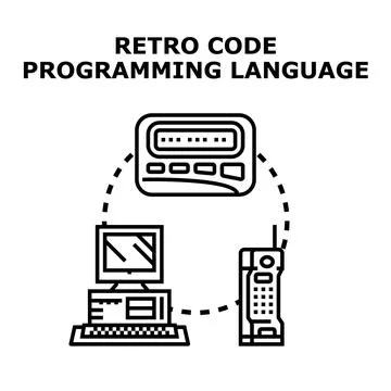 Retro code programming language concept illustrating vintage technology Stock Illustration