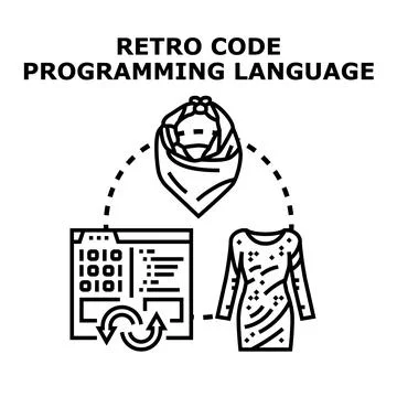 Retro code programming language fashion trend and style Stock Illustration