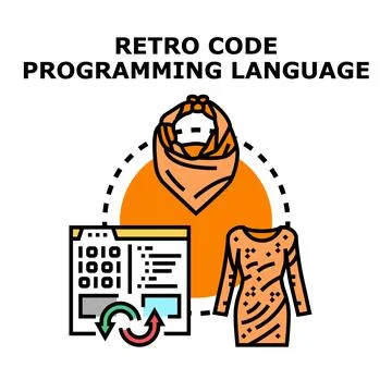 Retro code programming language fashion trend and style Stock Illustration
