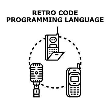 Retro code programming language using vintage devices concept 库存插图