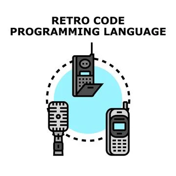 Retro code programming language using vintage devices concept Stock Illustration
