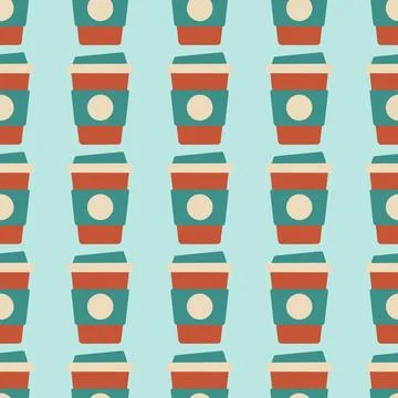 Retro Coffee Cup Seamless Pattern, Coffee To Go Vector Repeating Background.. Illustration