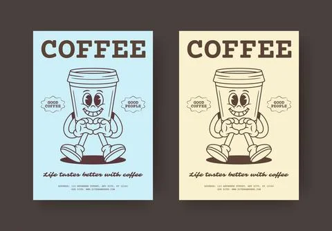 Retro Coffee Flyer Vector Template For Cozy Local Cafe Promotion イラスト素材