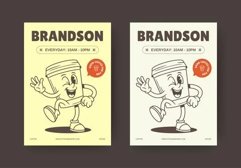 Retro Coffee Mascot Flyer Vector Template For Local Cafe Ilustración de archivo