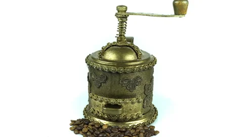 Retro Coffee Mill With Coffee Beans. Stock Footage 121871503