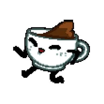 Retro coffee mug character pixel art vector illustration Stock Illustration