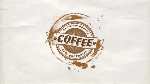 Retro coffee product created inside round stains left by an overflowing mug with Stock Footage 128847214
