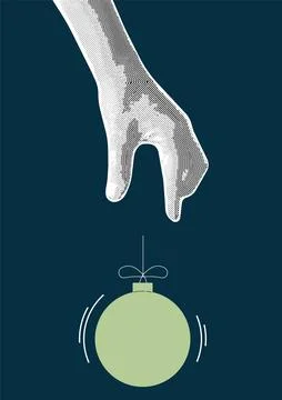 Retro collage with hand lets go green Christmas toy. Halftone collage and d.. Stock Illustration