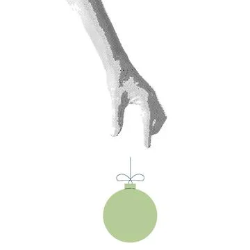 Retro collage with hand lets go Christmas toy. Halftone collage and doodle .. Stock Illustration
