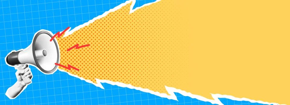 Retro Collage Megaphone Shouting with Space for Text Stock Illustration