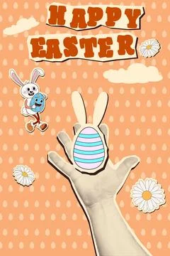 Retro collage poster Happy Easter halftone Stock Illustration