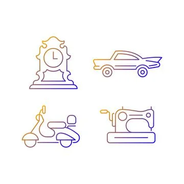 Retro collectables gradient linear vector icons set Ilustración de archivo