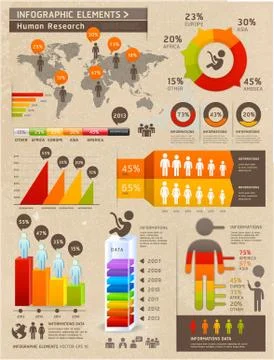 Retro Color Infographics Elements with World map and Information Graphics. Stock Illustration