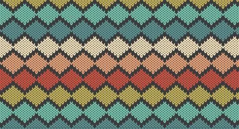 Retro color square knitting pattern, Festive Sweater Design. Seamless Knitt.. Stock Illustration