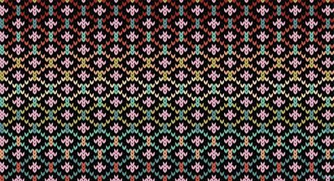 Retro color zigzag on black knitted pattern, Festive Sweater Design. Seamless Stock Illustration