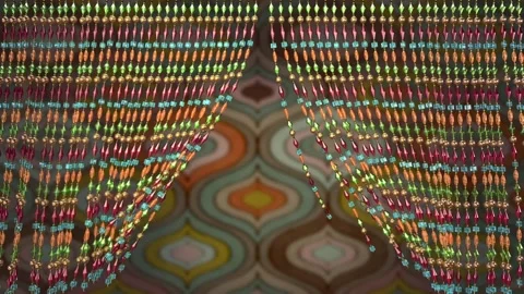 Retro colored beaded curtain in wind Stock Footage 151903959