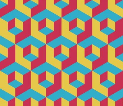 Retro colored cubic geometric seamless pattern Stock Illustration