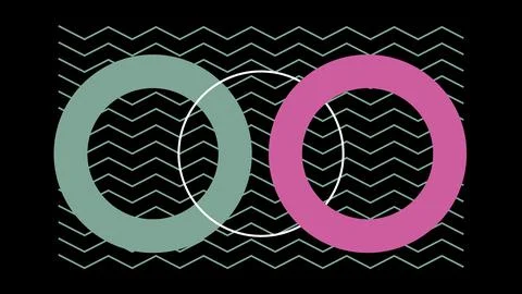 Retro Colorful Circle Composition on Zigzag Black Stock Illustration